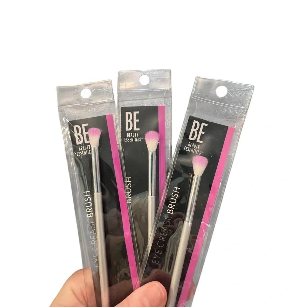 Beauty Essentials Makeup Brush 3 Pc Eye Crease Eyeshadow Pink Tipped Bristle NEW